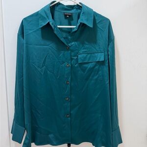Who What Wear Teal Casual Button-Down Shirt